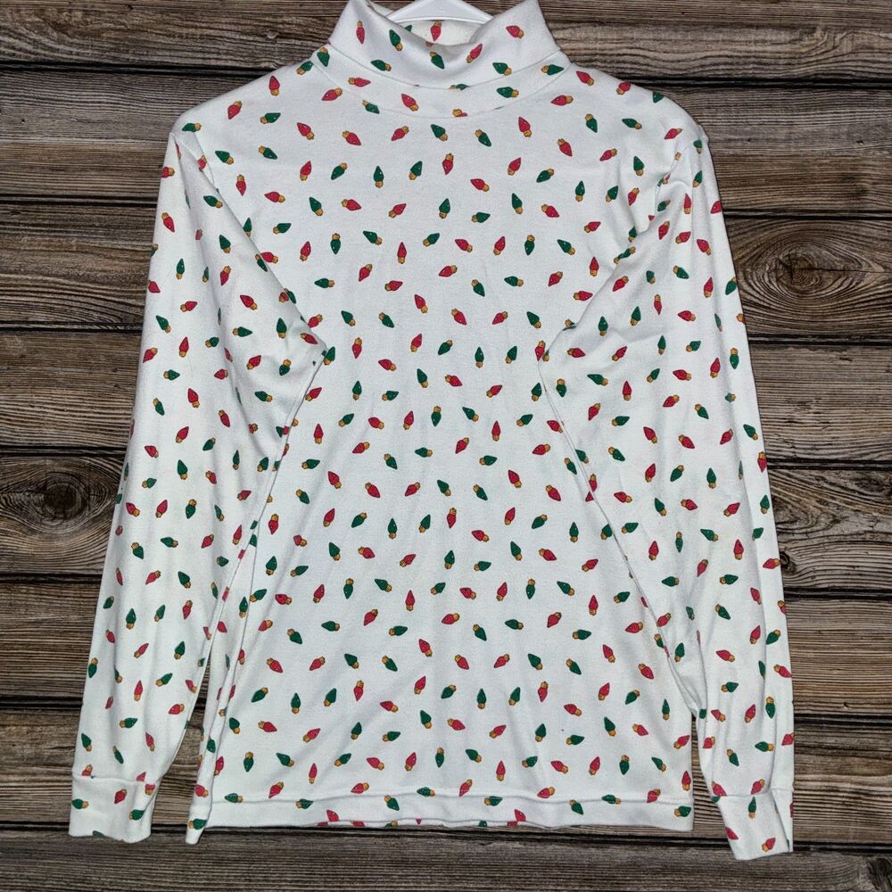 Vintage 1992 Nutcracker Christmas Light Bulb All Over Print Turtleneck M